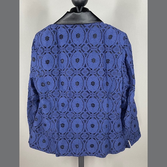 NEW Chicos Jacket Womens Small black blue floral lace blazer preppy - Picture 8 of 10